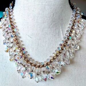 Vintage Faceted Crystals Cluster Necklace Gold Tone Setting EUC